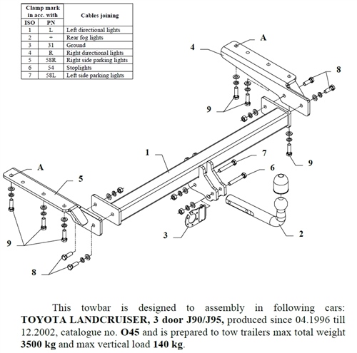 Toyota Land Cruiser 3K J90-J95 Çeki Demiri , Kuğu Boynu - Sabit , 1996 - 2002
