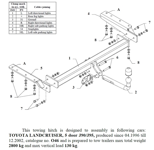 Toyota Land Cruiser 5K J90-J95 Çeki Demiri , Kuğu Boynu - Sabit , 1996 - 2002