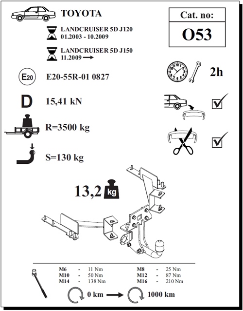 Toyota Land Cruiser J120 Çeki Demiri , Kuğu Boynu - Sabit , 2003 - 2009