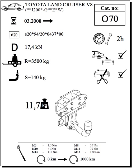 Toyota Land Cruiser V8 J200 Çeki Demiri , Kuğu Boynu - Sabit , 2008 - Bugüne