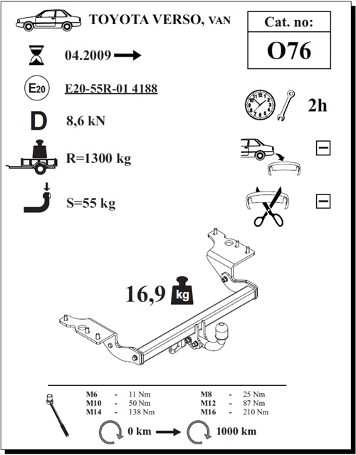 Toyota Verso Çeki Demiri , Kuğu Boynu - Sabit , 2009 - Bugüne