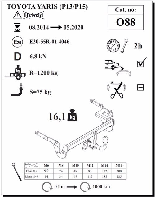 Toyota Yaris Çeki Demiri , Kuğu Boynu - Sabit , 2014 - 2020
