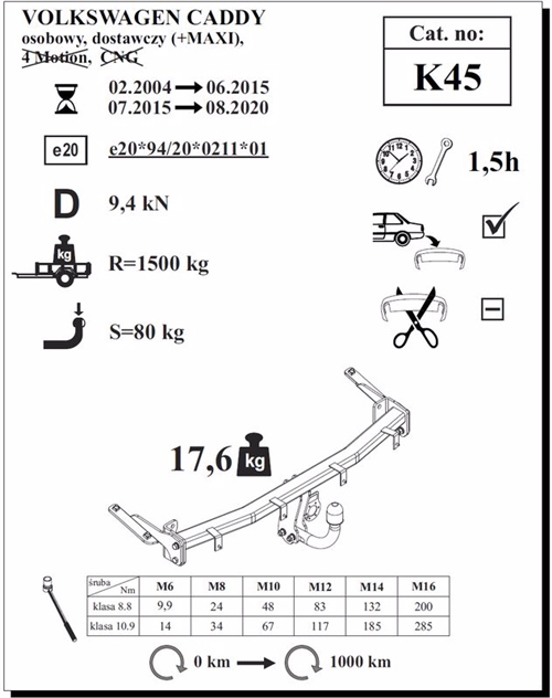 Volkswagen Caddy Çeki Demiri , Kuğu Boynu - Sabit , 2004 - 2020