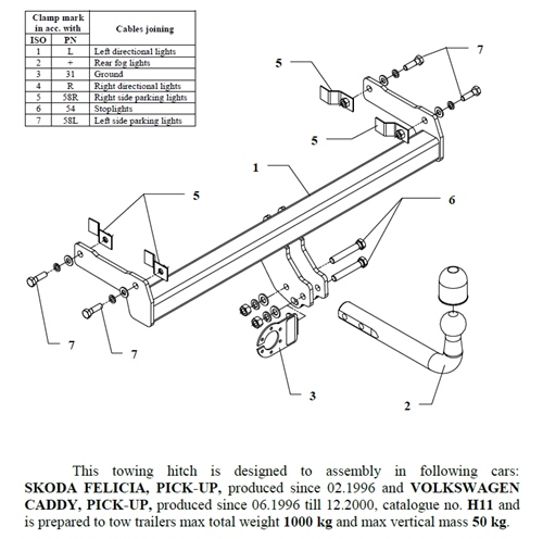 Volkswagen Caddy Pick-Up Çeki Demiri , Kuğu Boynu - Sabit , 1996 - 2000