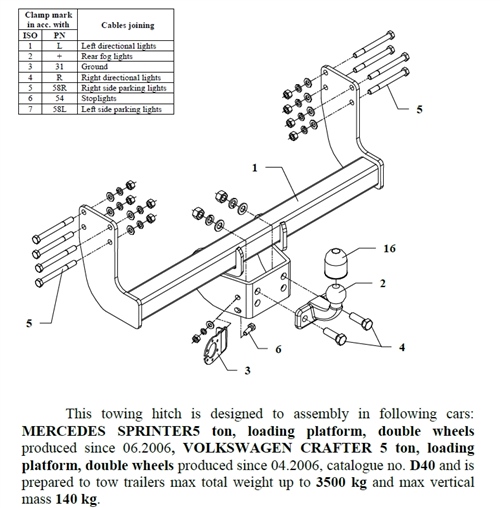 Volkswagen Crafter Açık Kasa (Çift Teker) Çeki Demiri , Flanşlı , 2006 - Bugüne