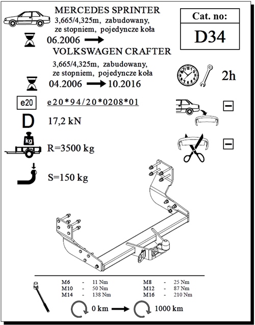 Volkswagen Crafter Panelvan (Tek Teker) Çeki Demiri , Flanşlı , 2006 - 2016