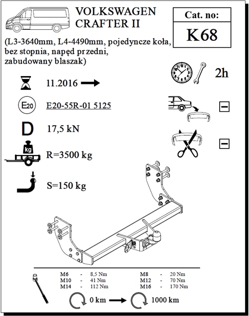 Volkswagen Crafter Panelvan (Tek Teker) Çeki Demiri , Flanşlı , 2016 - Bugüne