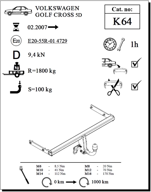 Volkswagen Golf Cross Çeki Demiri , Kuğu Boynu - Sabit , 2007 - Bugüne