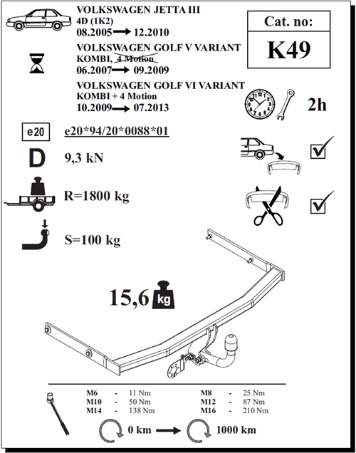 Volkswagen Jetta Çeki Demiri , Kuğu Boynu - Sabit , 2005 - 2010
