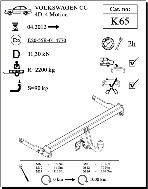 Volkswagen Passat CC Çeki Demiri , Kuğu Boynu - Sabit , 2012 - Bugüne