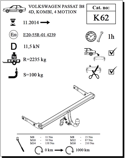 Volkswagen Passat Çeki Demiri , Kuğu Boynu - Sabit , 2014 - Bugüne