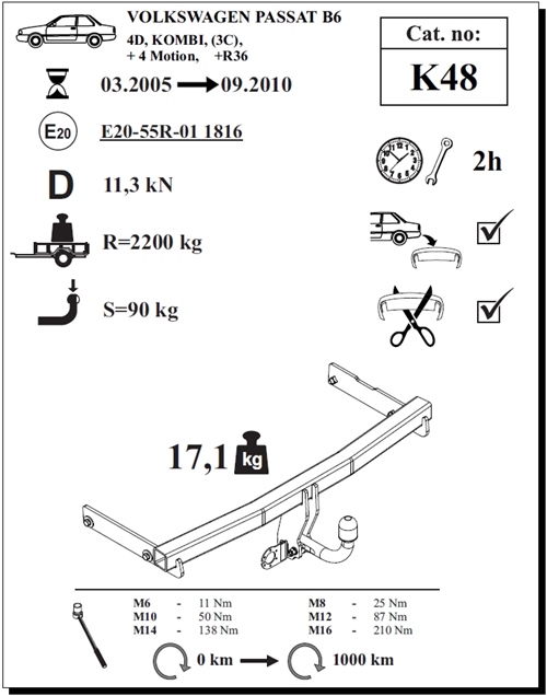 Volkswagen Passat Variant Çeki Demiri , Kuğu Boynu - Sabit , 2005 - 2010