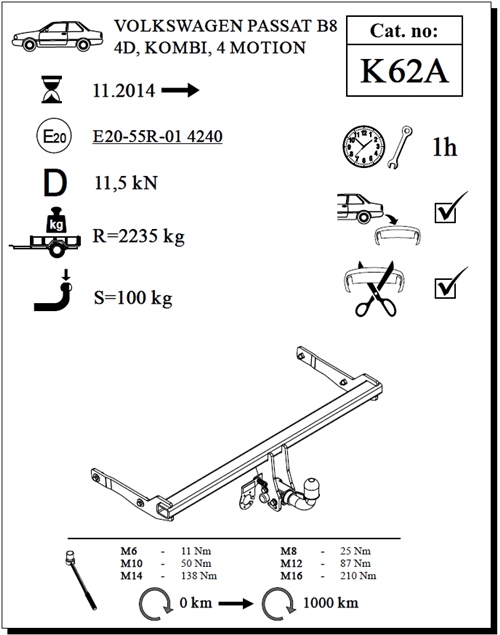 Volkswagen Passat Variant Çeki Demiri , Yatay Sökülebilir , 2014 - Bugüne