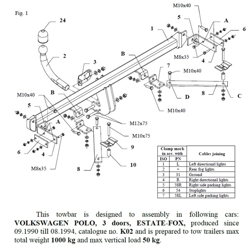Volkswagen Polo Çeki Demiri , Kuğu Boynu - Sabit , 1990 - 1994