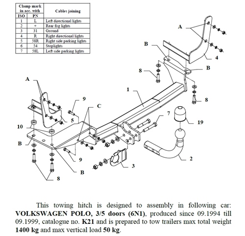 Volkswagen Polo Çeki Demiri , Kuğu Boynu - Sabit , 1994 - 1999