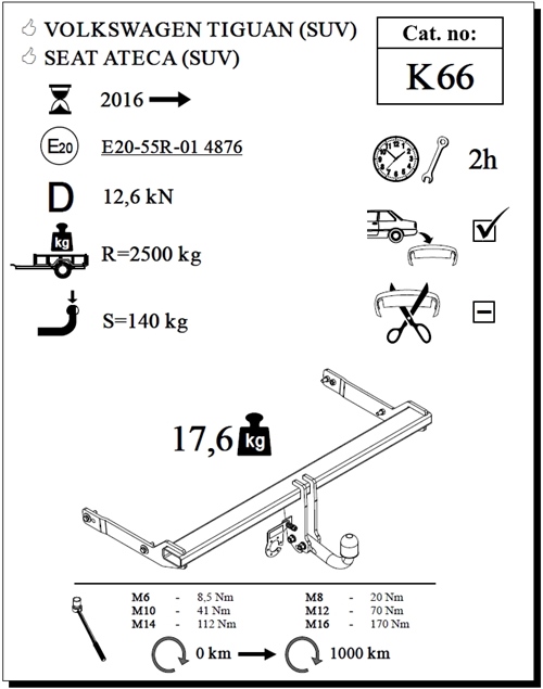 Volkswagen Tiguan Çeki Demiri , Kuğu Boynu - Sabit , 2016 - Bugüne