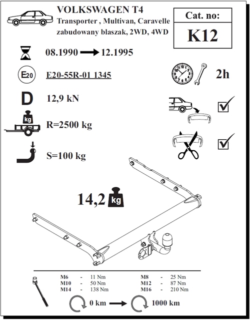 Volkswagen Transporter T4 Van Çeki Demiri , Kuğu Boynu - Sabit , 1990 - 1995