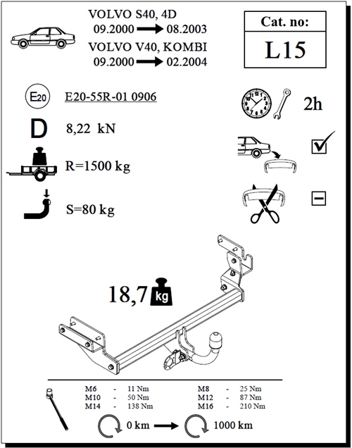 Volvo S40 Çeki Demiri , Kuğu Boynu - Sabit , 2000 - 2003
