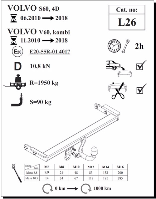 Volvo S60 Çeki Demiri , Kuğu Boynu - Sabit , 2010 - 2018