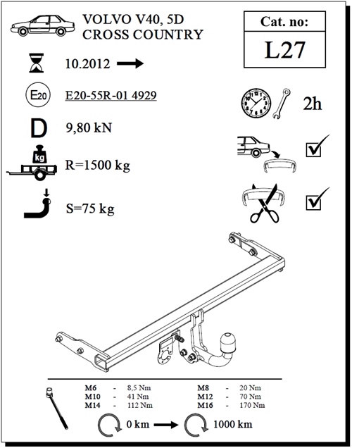 Volvo V40 Çeki Demiri , Kuğu Boynu - Sabit , 2012 - Bugüne