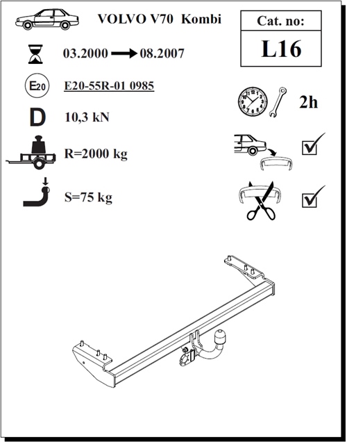 Volvo V70 Çeki Demiri , Kuğu Boynu - Sabit , 2000 - 2007