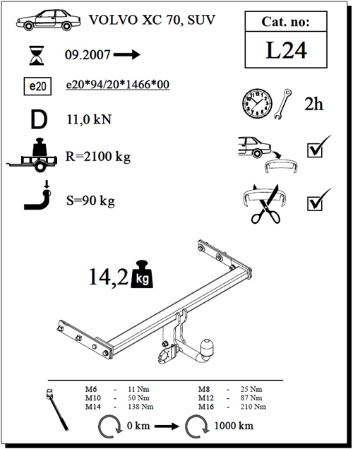 Volvo XC70 Çeki Demiri , Kuğu Boynu - Sabit , 2007 - Bugüne