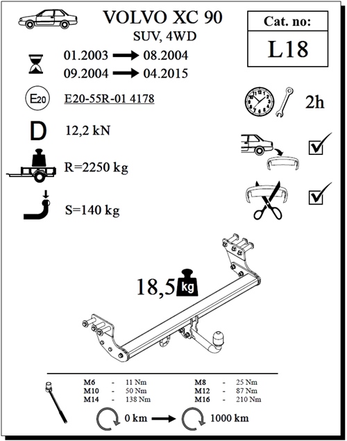 Volvo XC90 Çeki Demiri , Kuğu Boynu - Sabit , 2003 - 2015