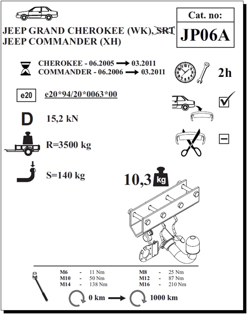 Jeep Commander Çeki Demiri , Yatay Sökülebilir , 2006 - 2011