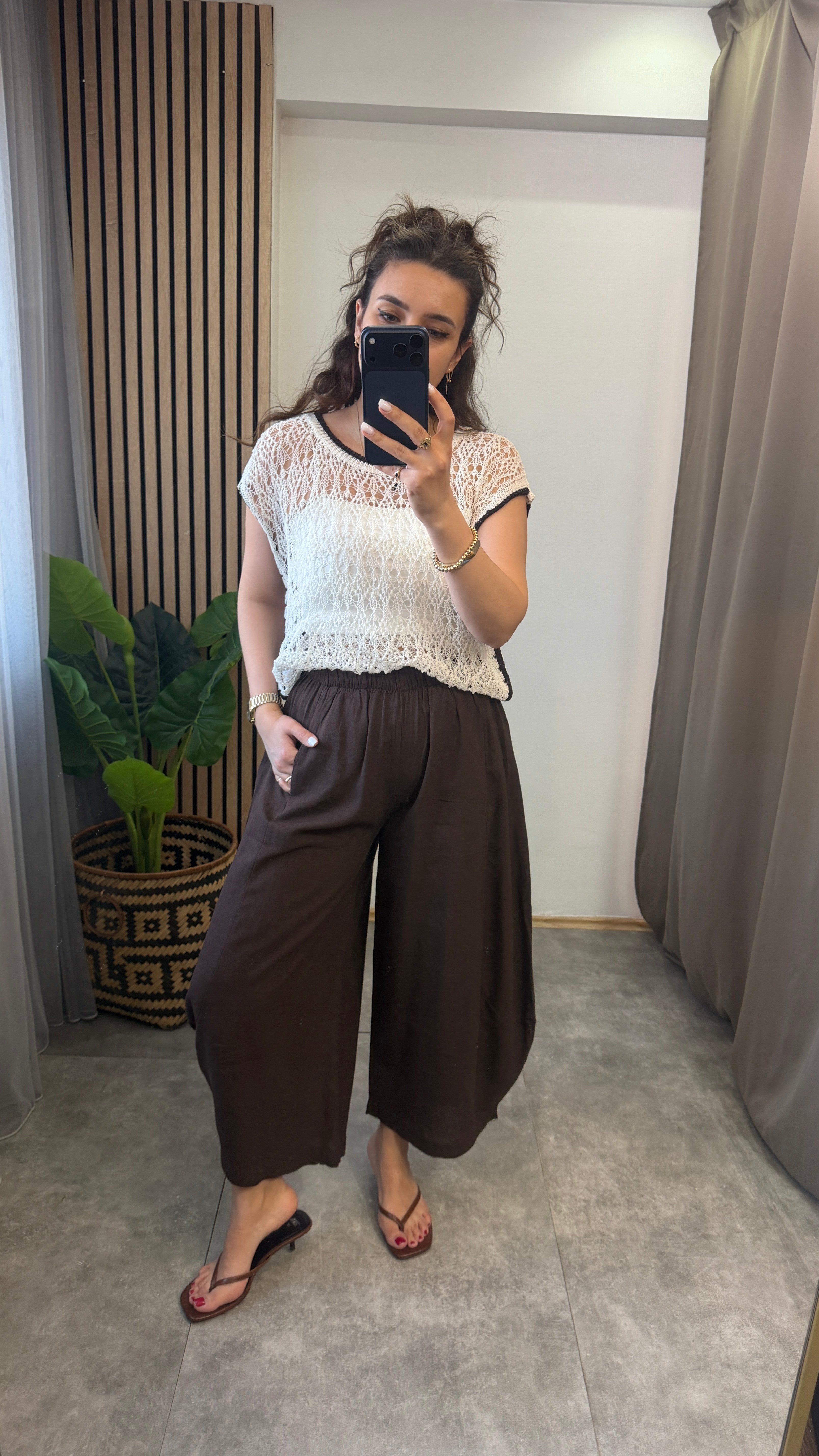 NATUREL ŞALVAR PANTOLON KAHVE 