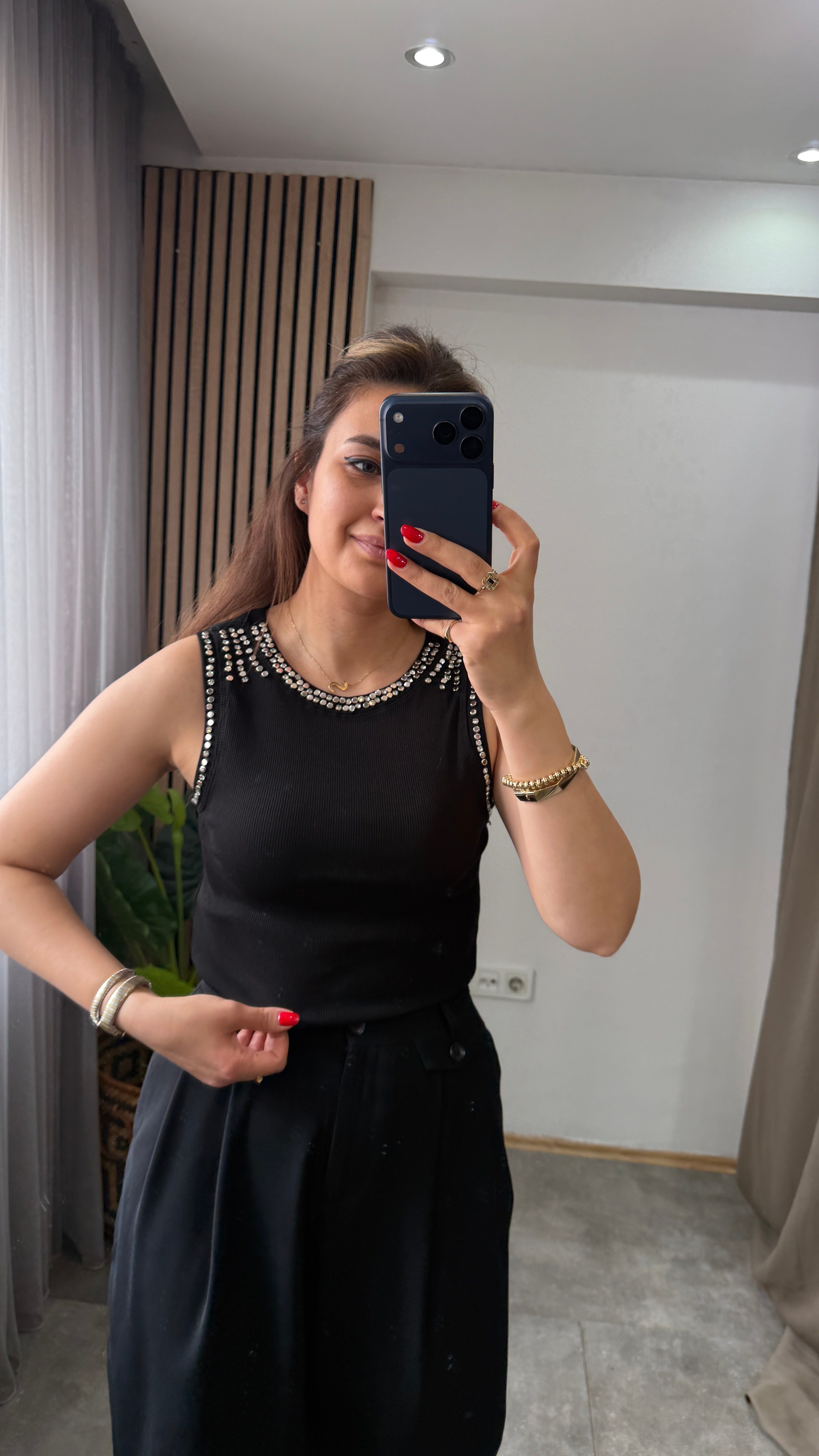 TAŞLI FİTİLLİ BODY SİYAH 