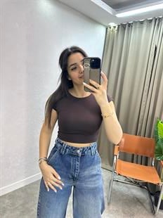 DÜŞÜK KOL CROP ACI KAHVE