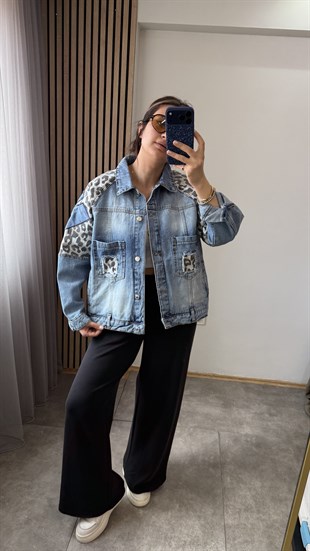LEOPAR DETAY JEAN CEKET