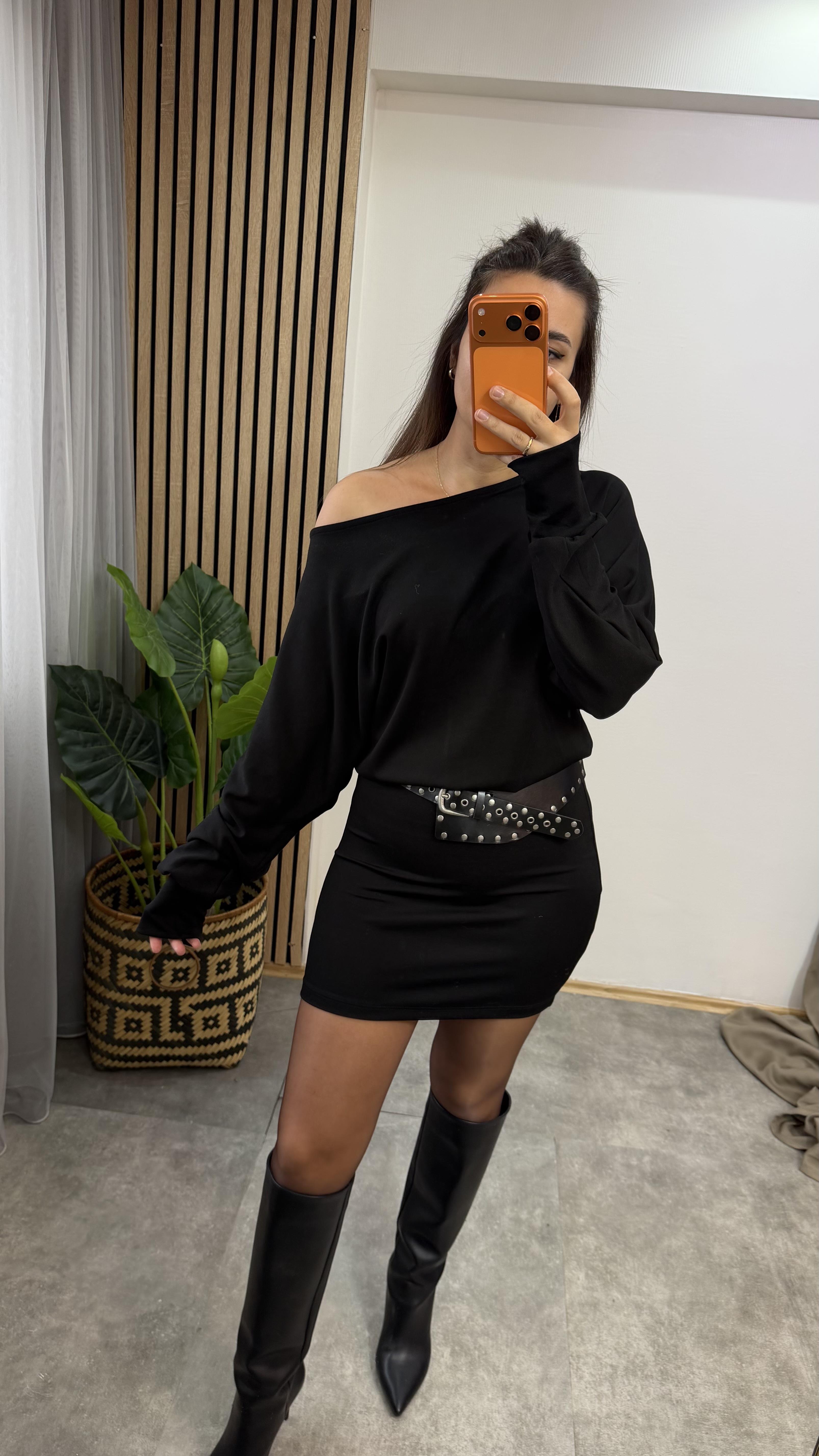 KAYIK YAKA ELBİSE SİYAH