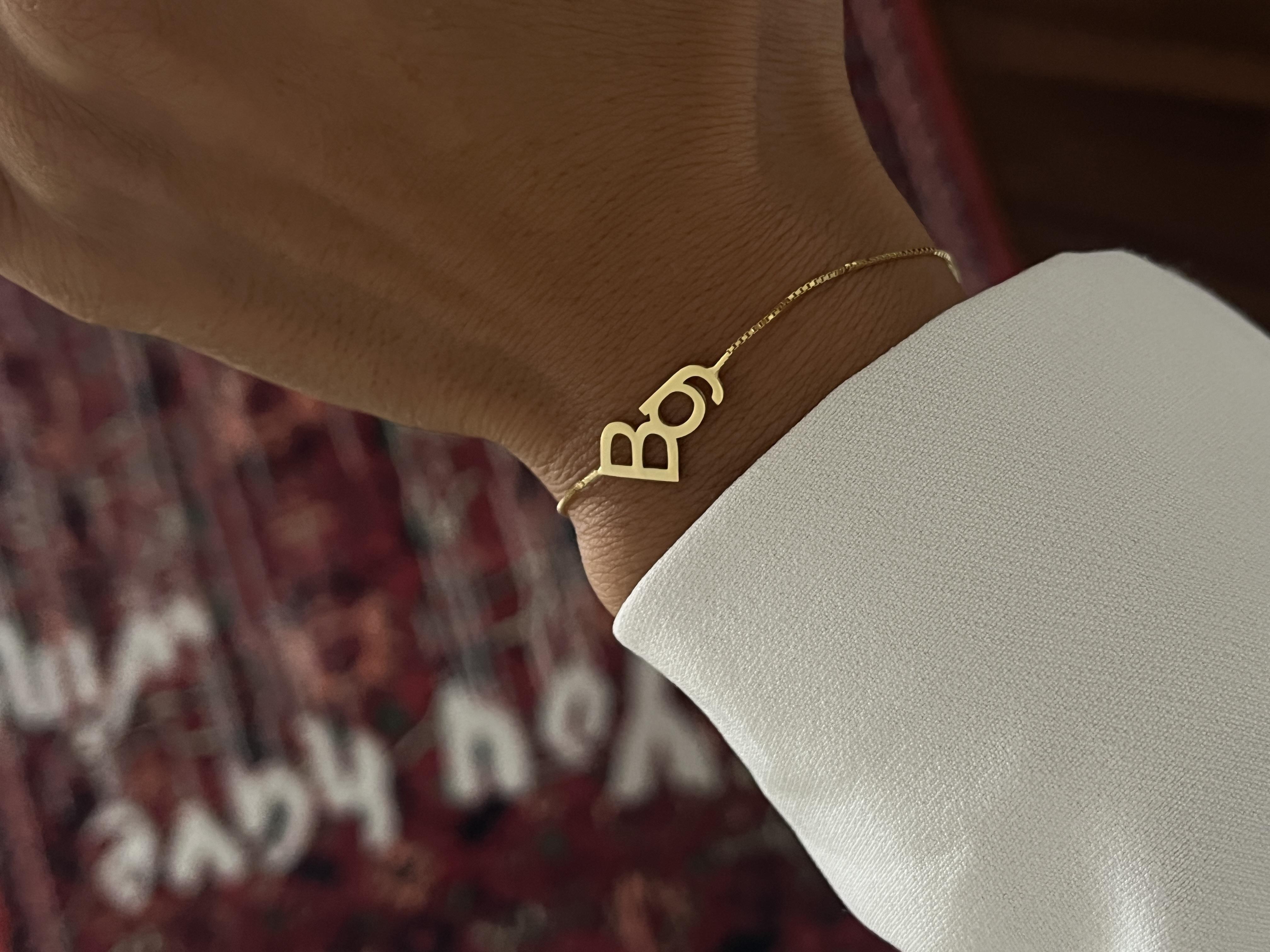 925 AYAR GÜMÜŞ İÇ İÇE İKİ HARFLİ TASARIM BİLEKLİK