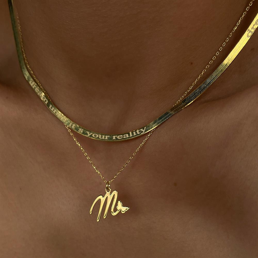 925 ayar gümüş kelebekli harf kolye