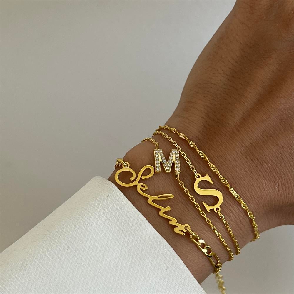 925 ayar gümüş sade harf bileklik