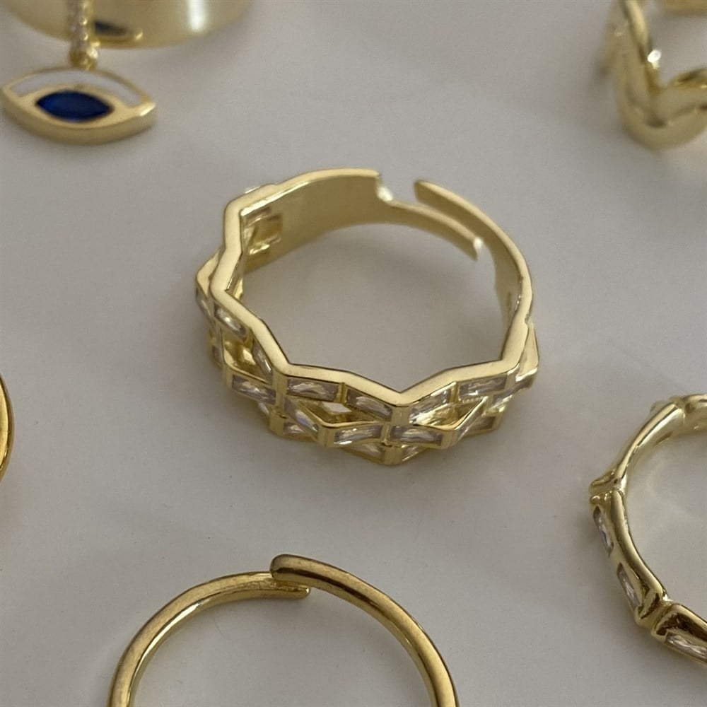 925 baget taşlı üç sıralı yüzük