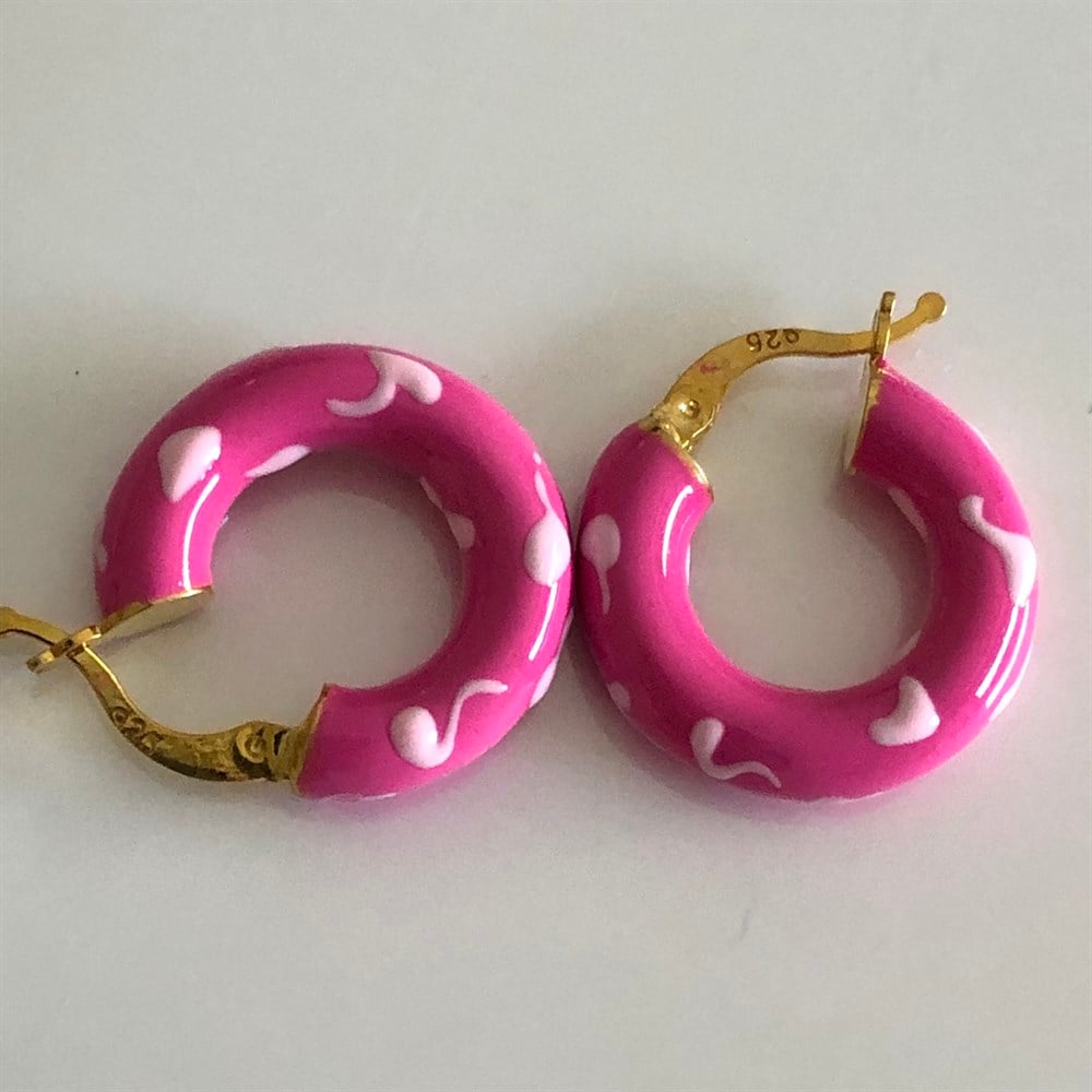 925 benek desenli pembe halka küpe
