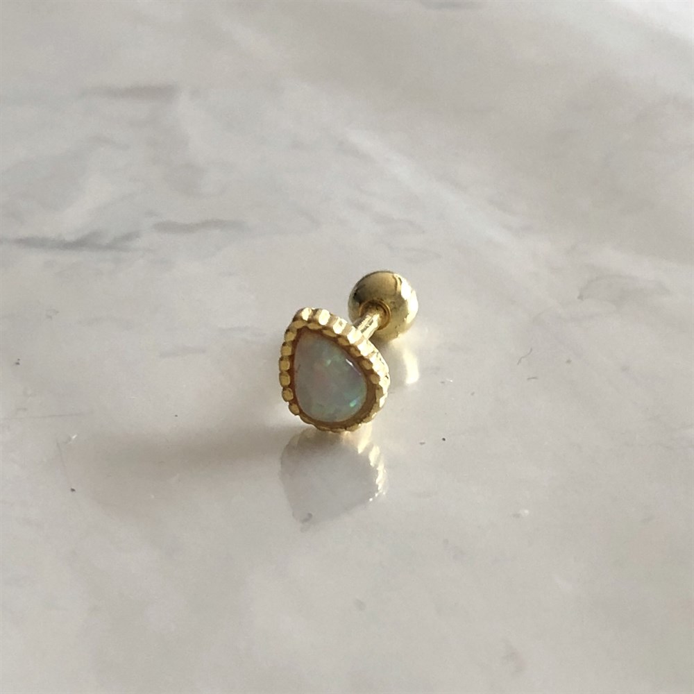 925 beyaz opal damla piercing küpe