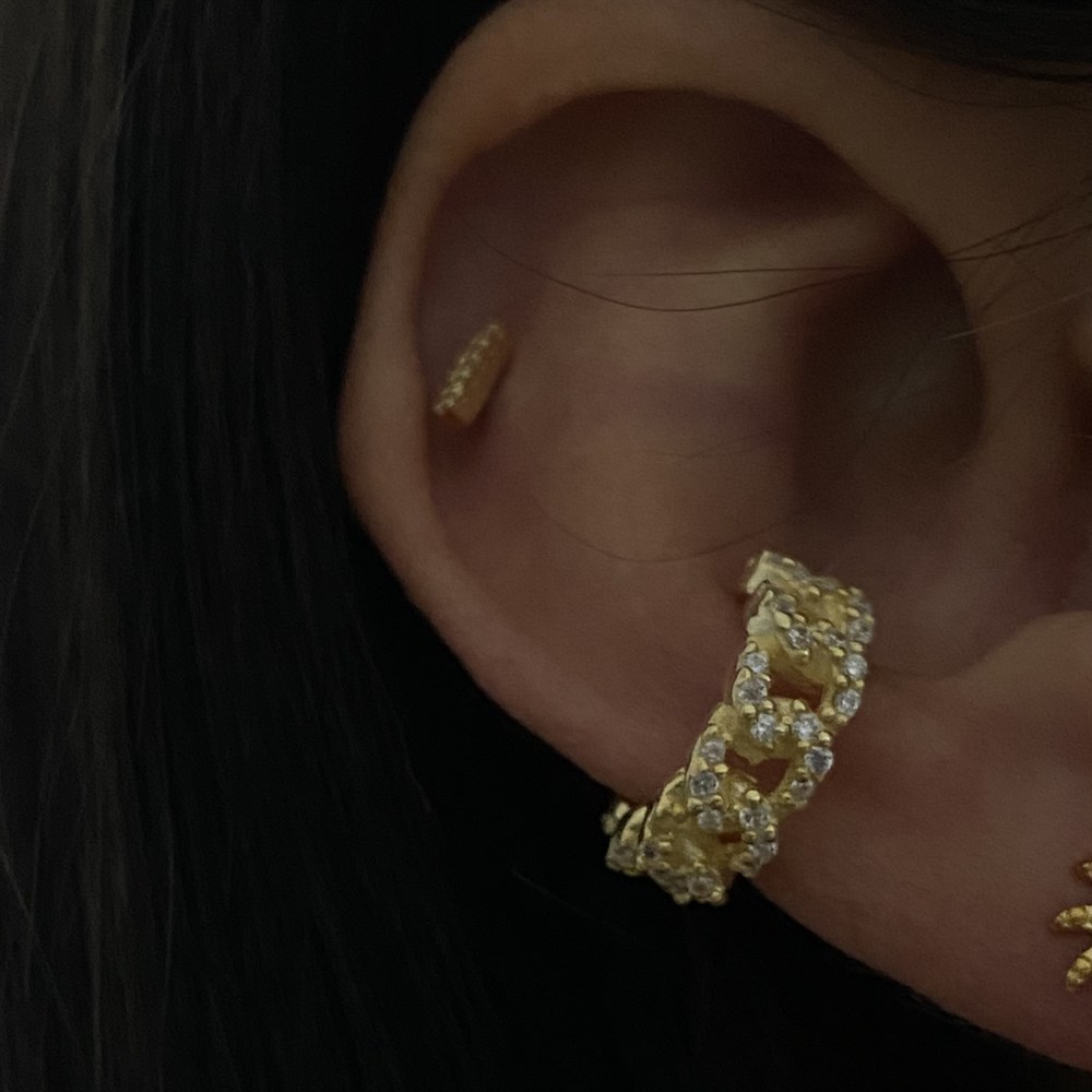 925 full taşlı zincir desenli ear cuff