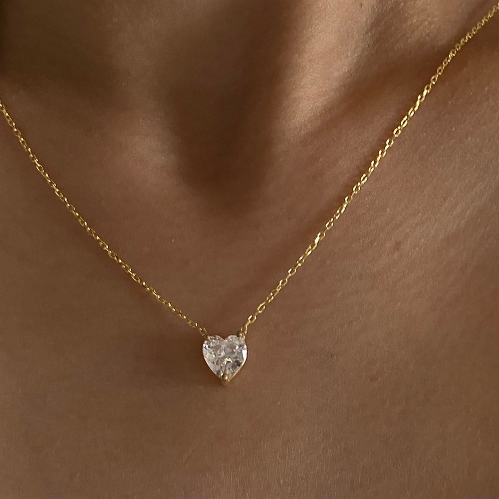 925 kristal beyaz taşlı kalp kolye