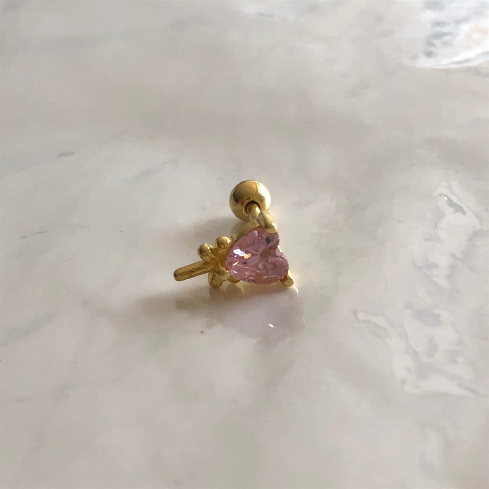925 pembe kalp piercing küpe