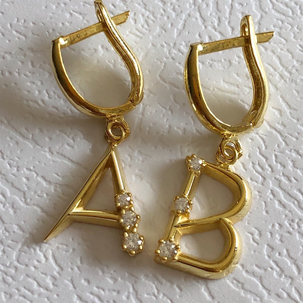 925 taşlı harf küpe ÇİFT