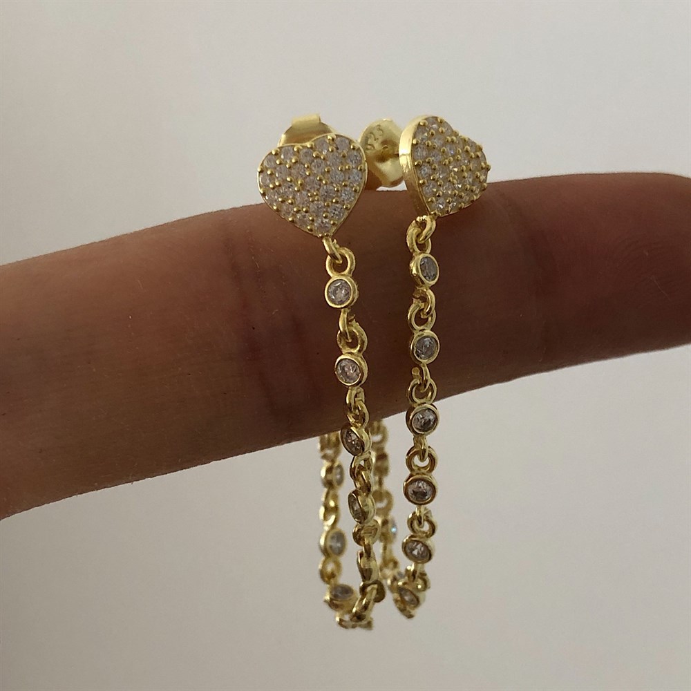 925 taşlı sallantılı kalp küpe