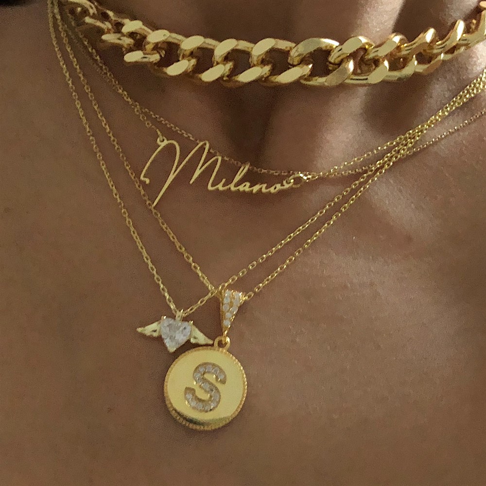 925 taşlı yuvarlak tabela harf kolye