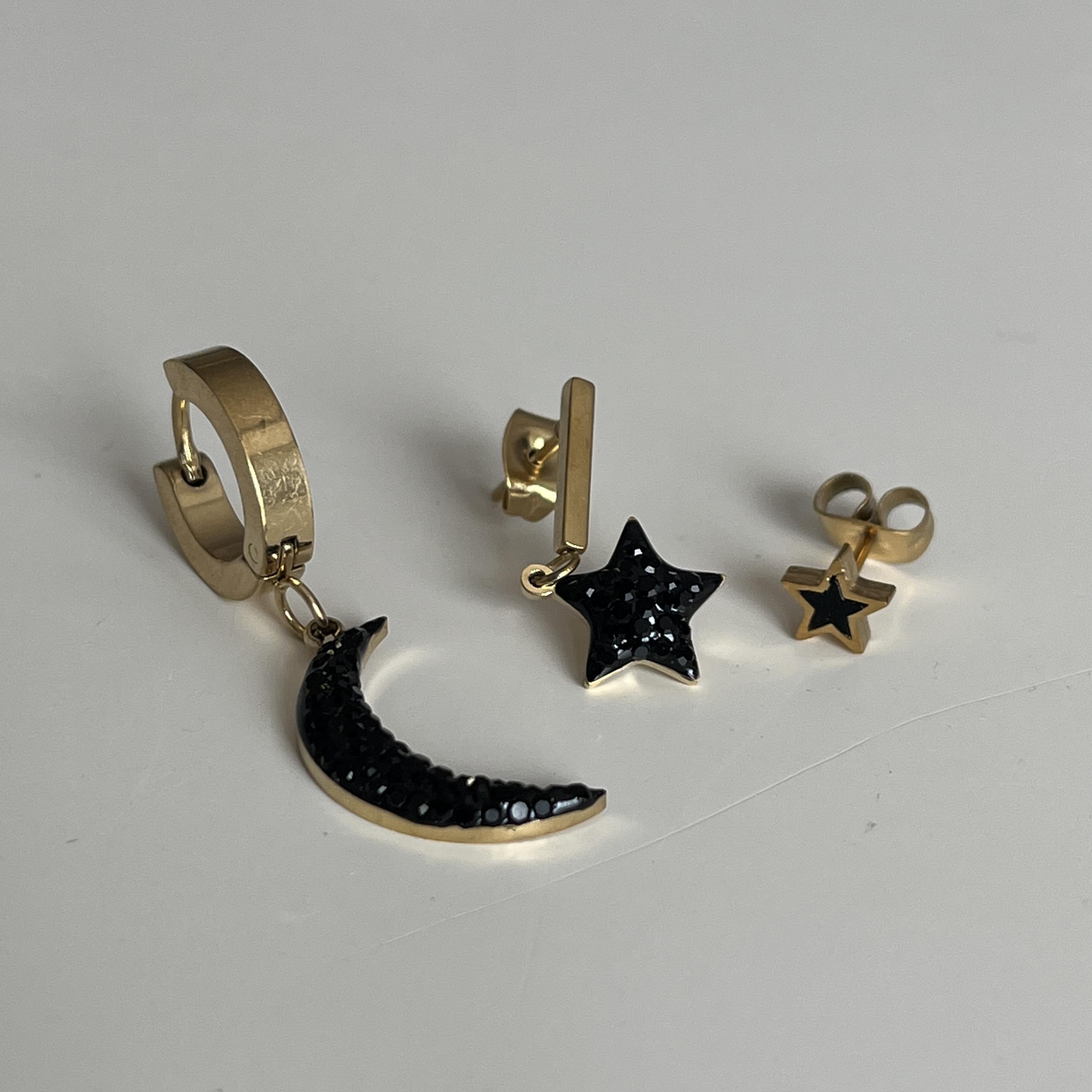 Çelik Ay Yıldız Küpe Seti