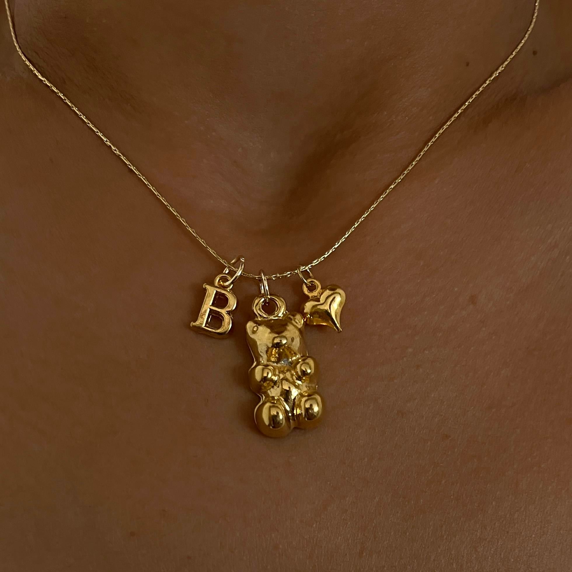 Gold Kombin Kolye Seti Kalp Jelibon Harf