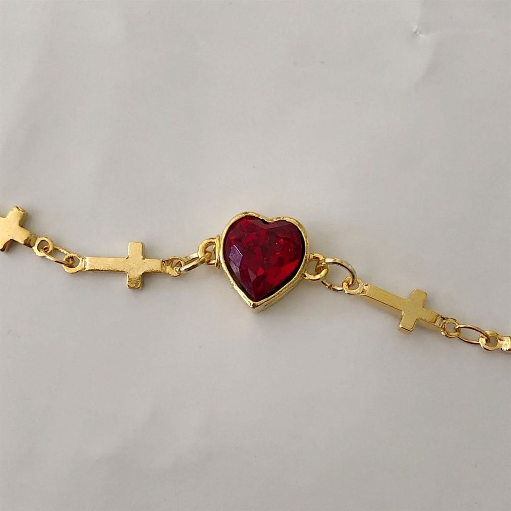 haç zincirli kırmızı kalp choker