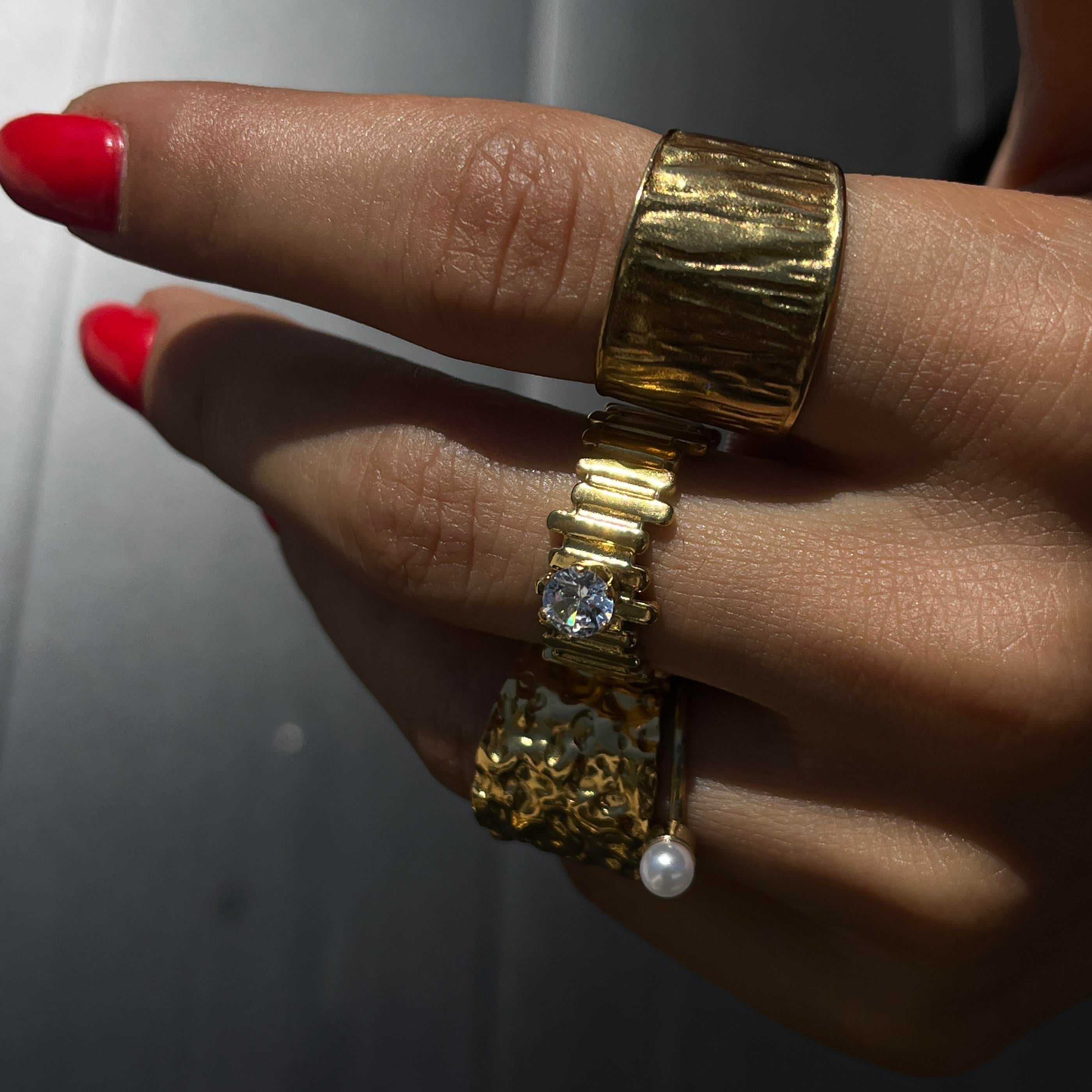 İncili Çelik Yüzük