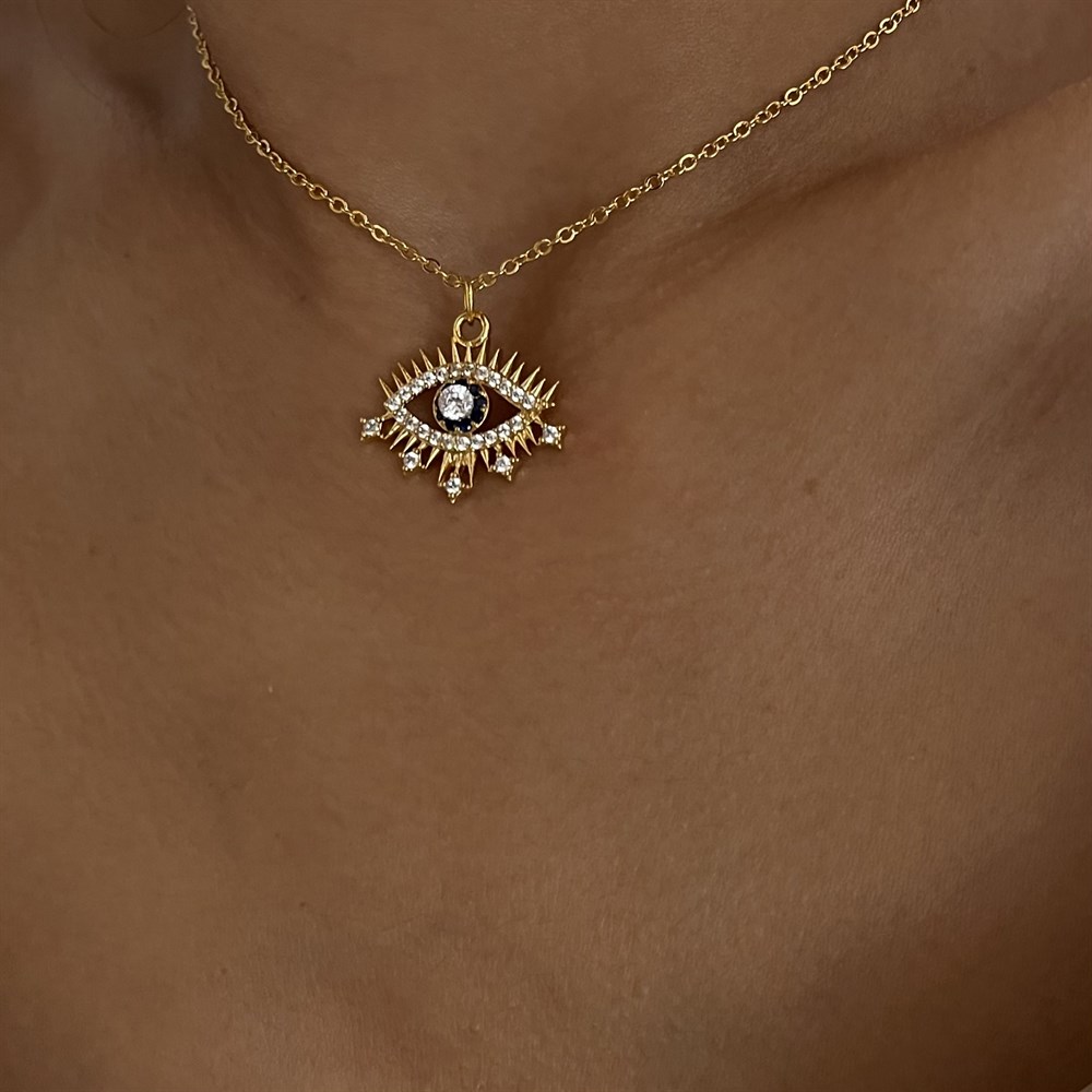 Kirpikli taşlı göz kolye